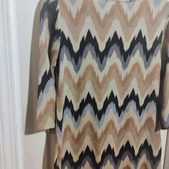 Tacera Black and Tan Sheath Dress 3/4 Sleeve Crew Neck - Picture 12 of 13